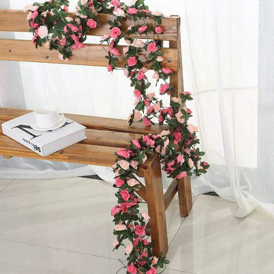 Ethereal Blossoms: 98.4" Silk Artificial Rose Vine for Enchanting Decor