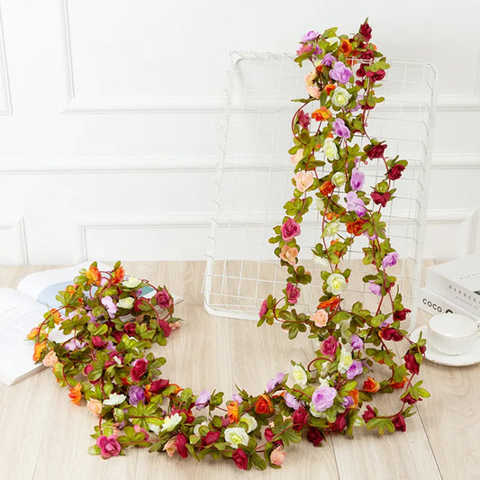 Ethereal Blossoms: 98.4" Silk Artificial Rose Vine for Enchanting Decor