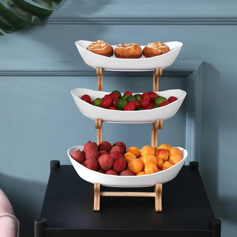 Multi-Purpose Wooden Tableware Fruit Bowl - Partitioned Candy Cake Trays