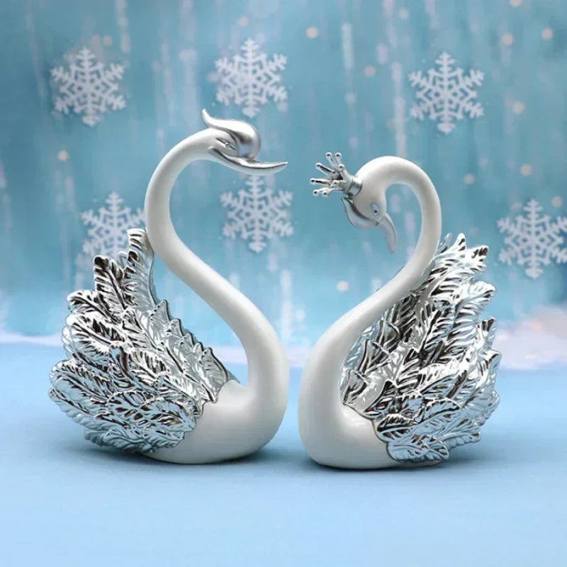 Elegant Grace: Swan Figurine Duo for Enchanting Ambiance