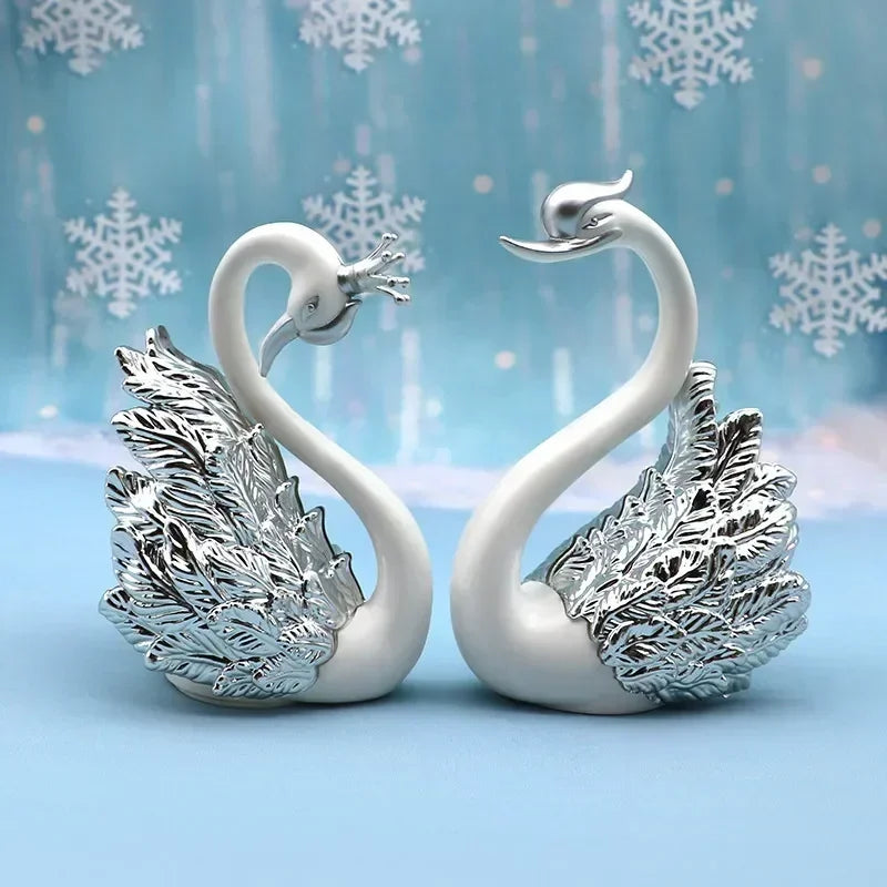 Elegant Grace: Swan Figurine Duo for Enchanting Ambiance