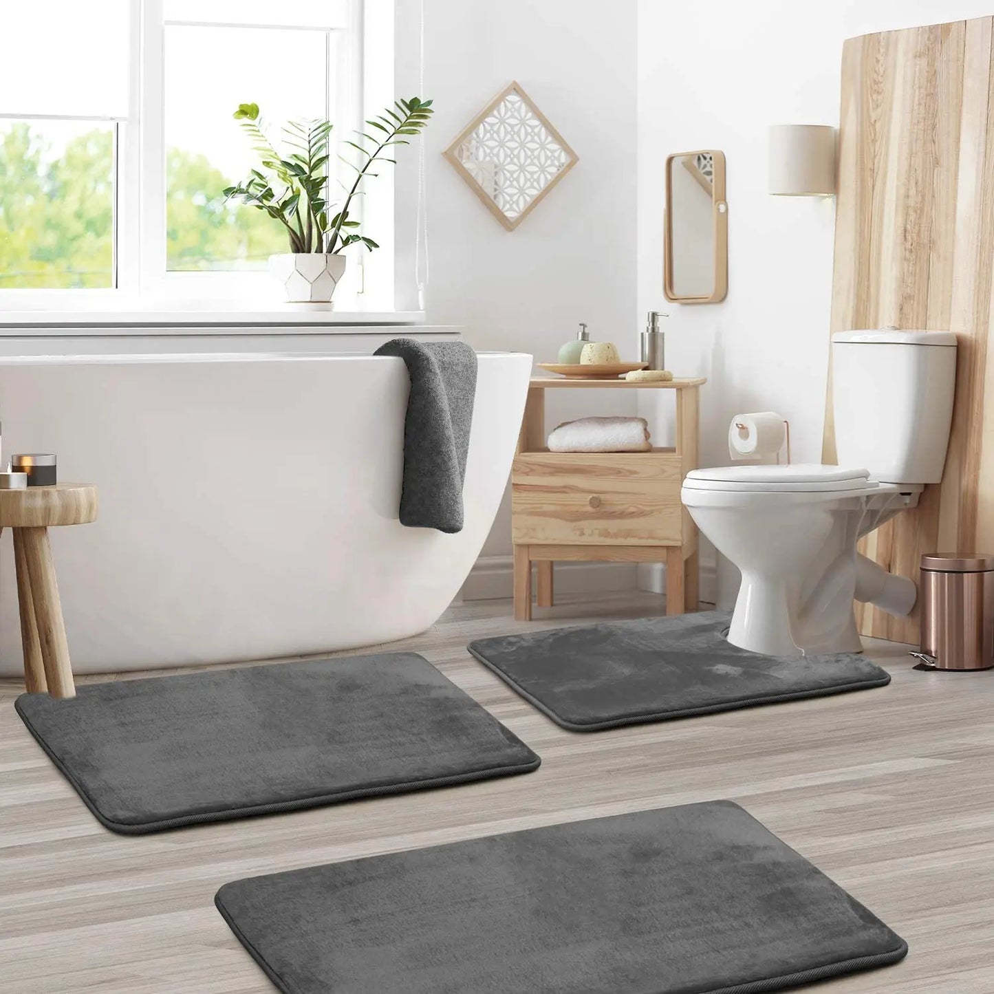 Cloud-Soft Comfort: Velvet Memory Foam Bath Mat Trio