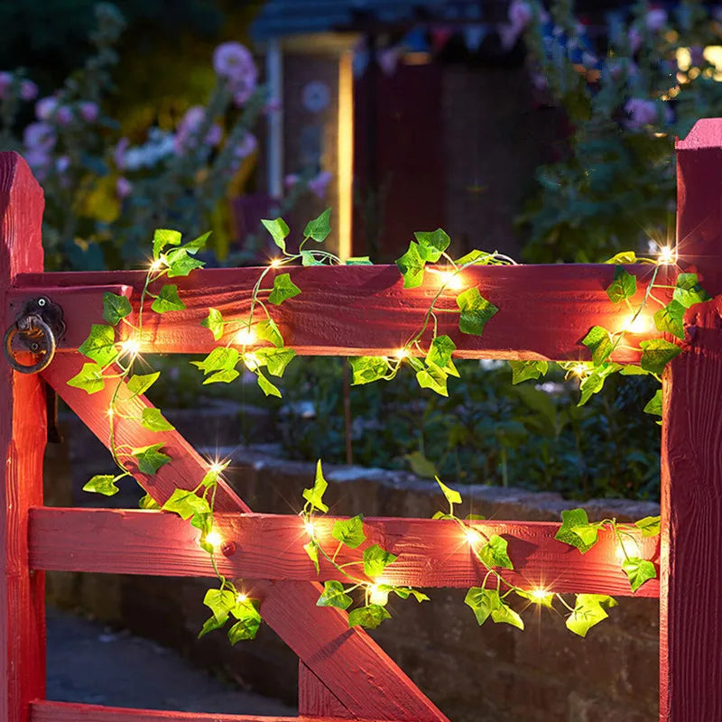 Enchanted Foliage: LED Fairy Lights with Artificial Green Leaves