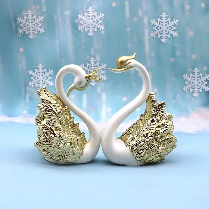 Elegant Grace: Swan Figurine Duo for Enchanting Ambiance