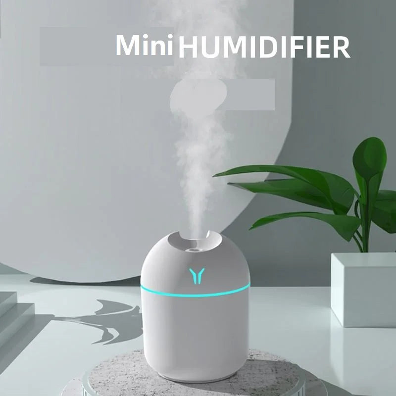 Whisper-Quiet Hydration: 8.5oz USB Mini Air Humidifier with LED Lamp